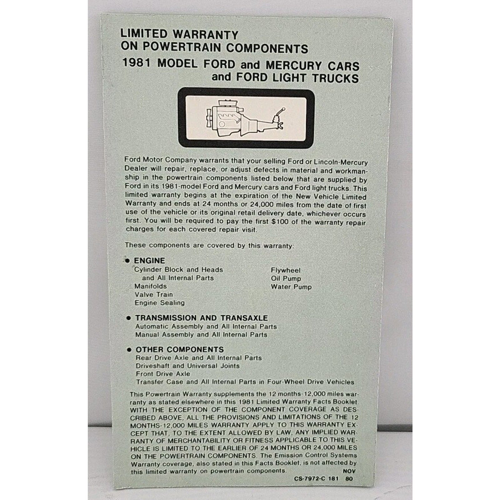 1981 Limited Warranty A Facts Booklet