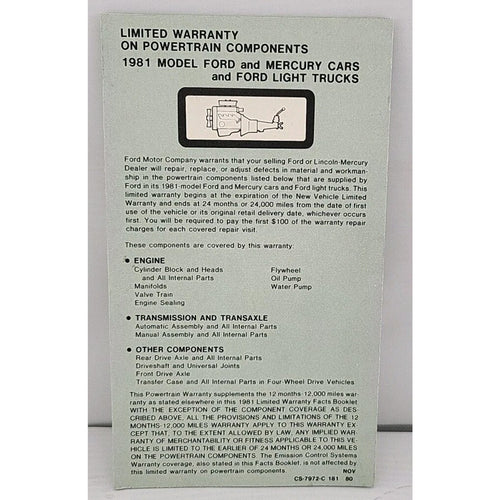 1981 Limited Warranty A Facts Booklet