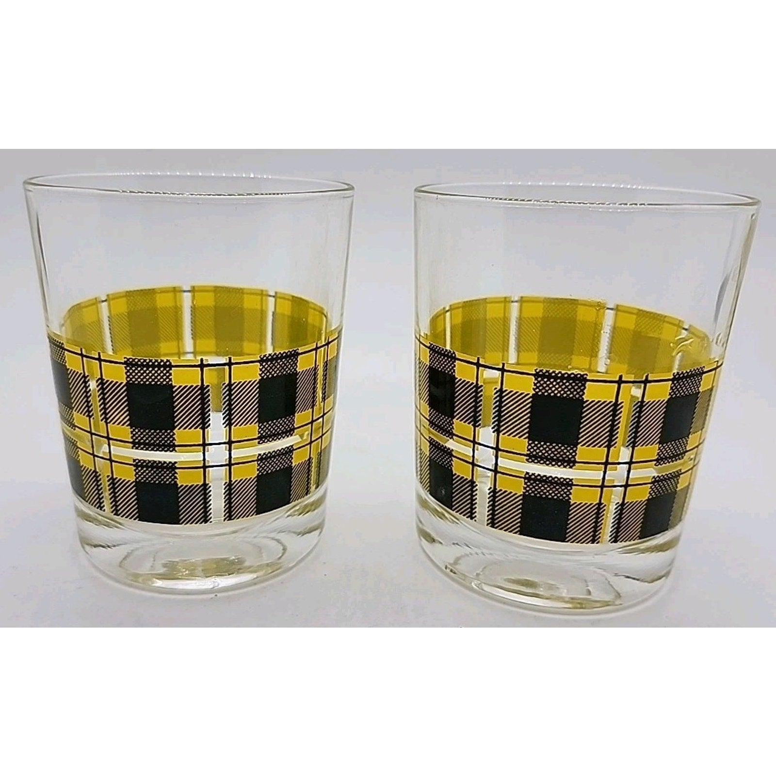 Red, Green, And Yellow Scotch On The Rocks Plaid Old Fashioned/Cocktail Glasses