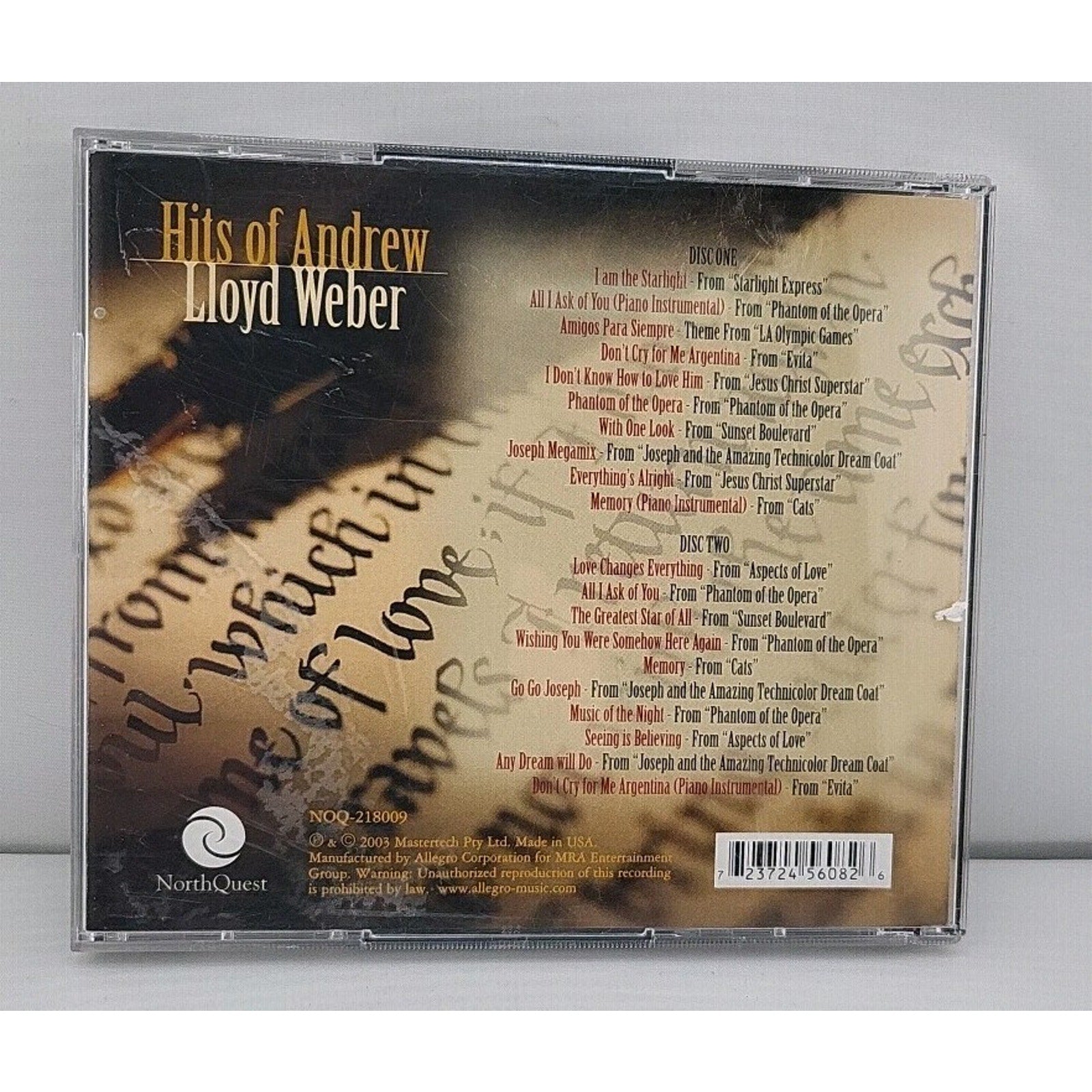 Hits of Andrew Lloyd Webber by Various (2 CD, 2003)
