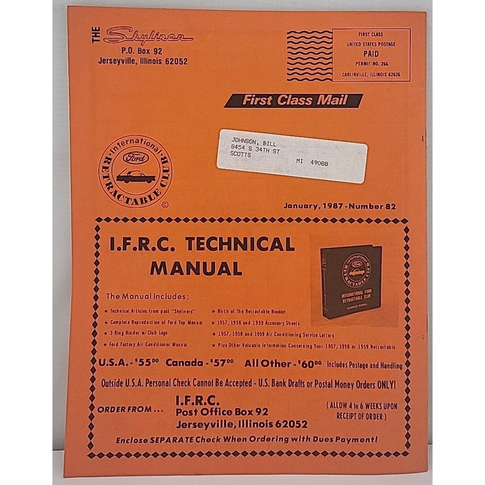 The Skyliner - International Retractable Club - January 1987 Number 82