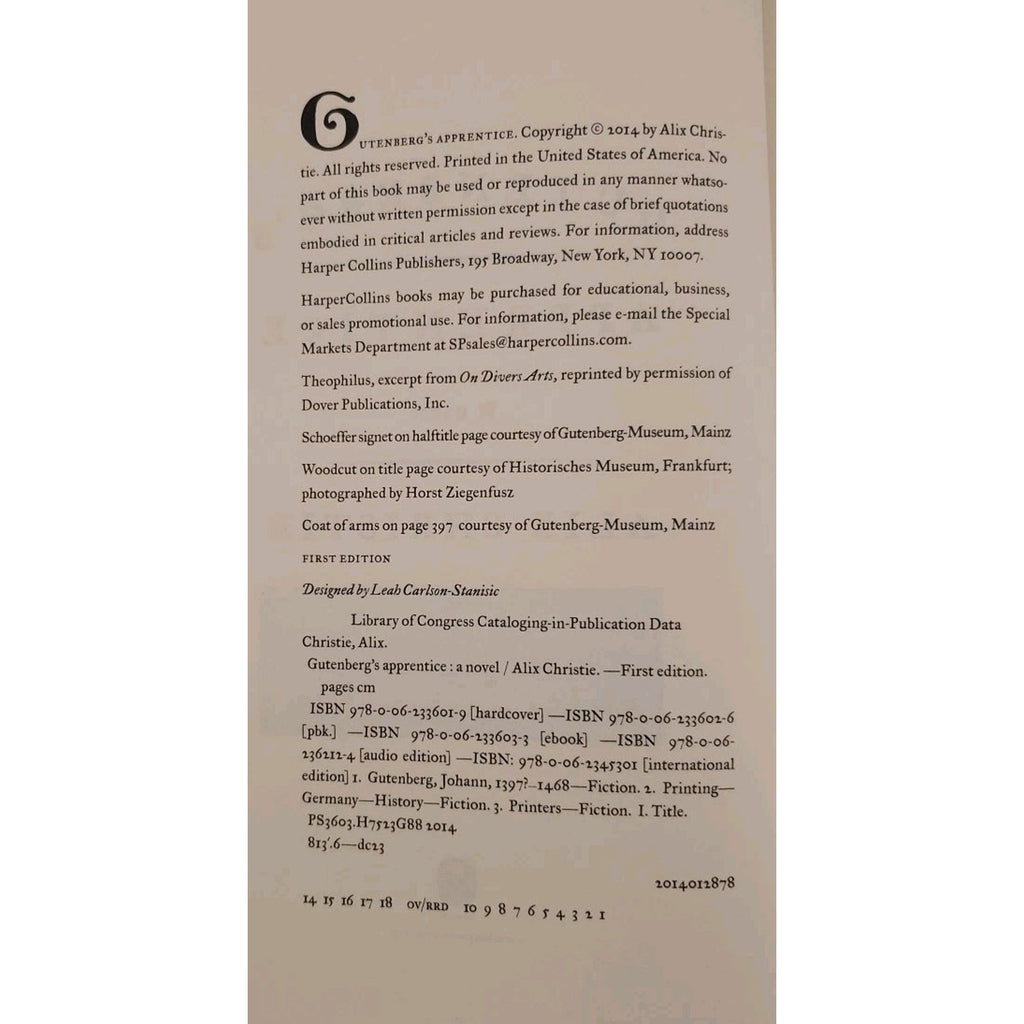 Gutenberg's Apprentice: A Novel - Christie, Alixn (Hardcover)