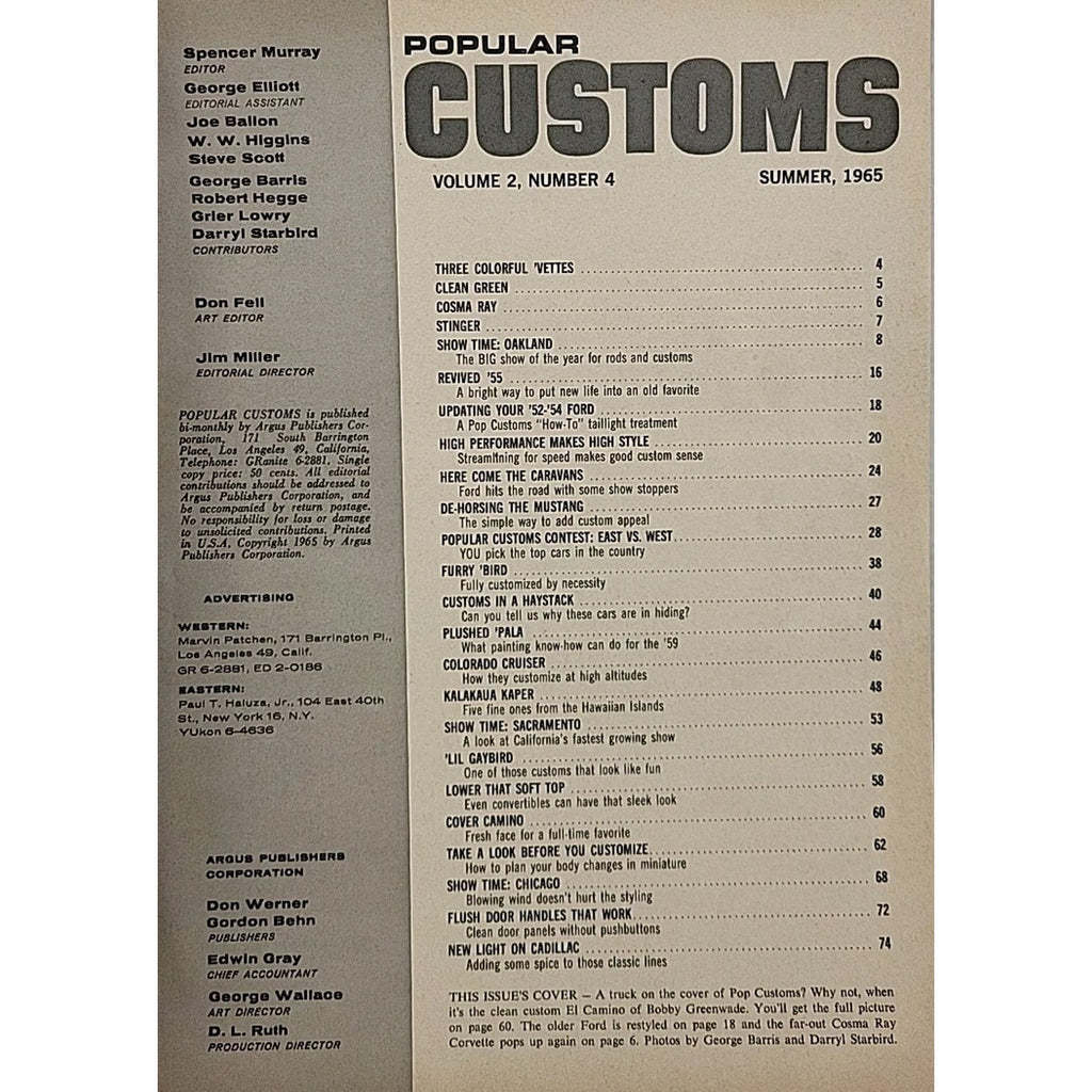 Popular Customs Magazine Summer 1965