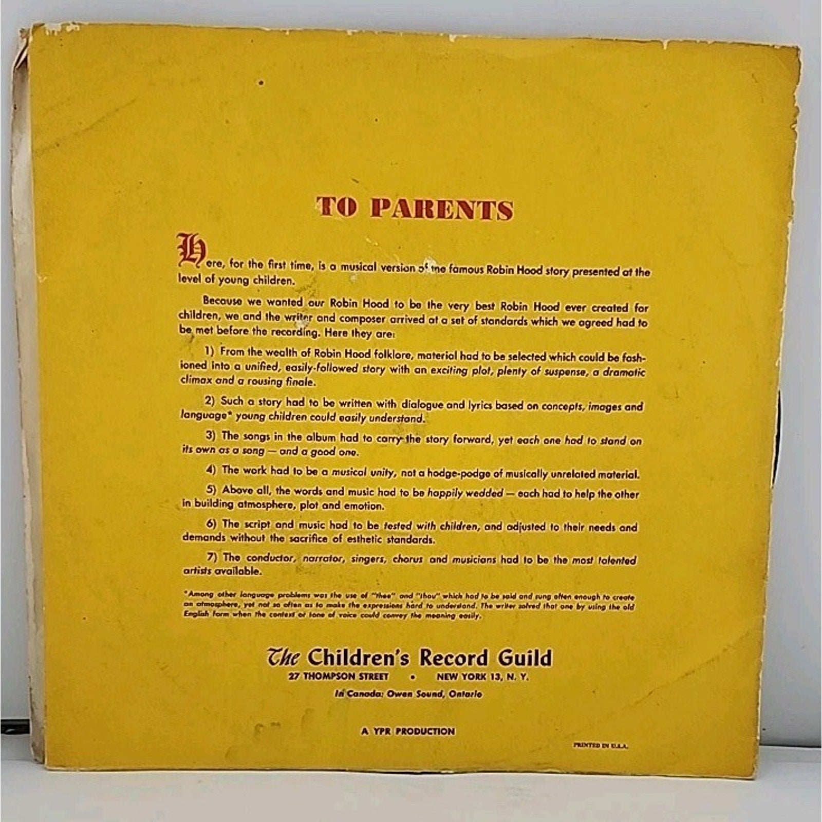 Robin Hood/ 2 Child’s 78 RPM Vinyl Records & Picture Sleeve / CRG 1010/11