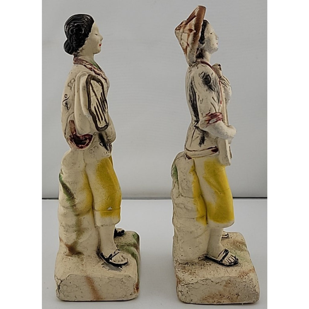Pair of Vintage Japanese Asian Chalk Ware Chalkware Figures Figurines Musician