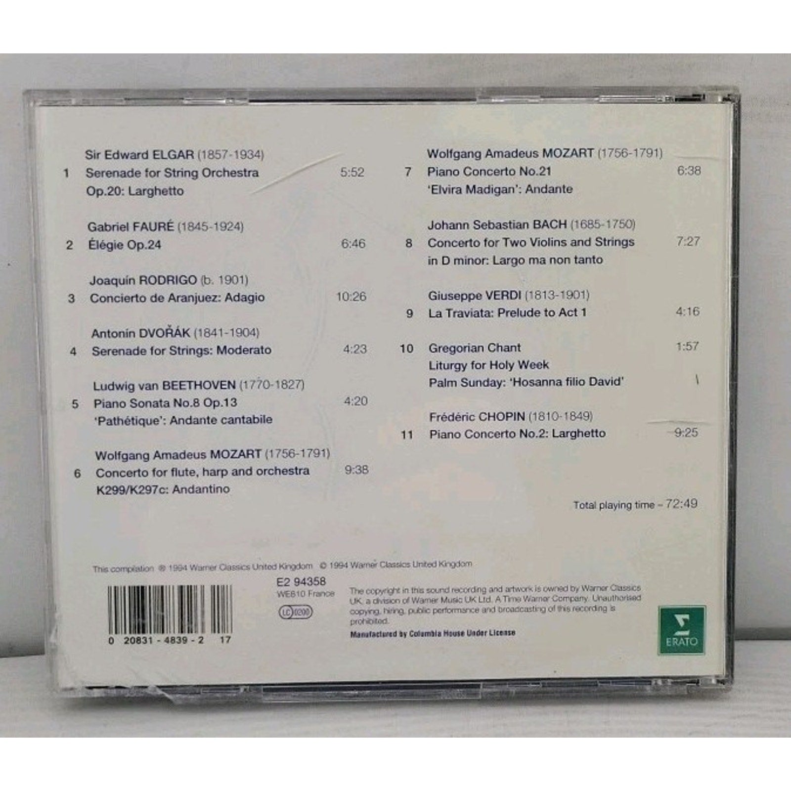 Classic Stressbusters CD 1994 Warner Classics Relaxing Classical Music