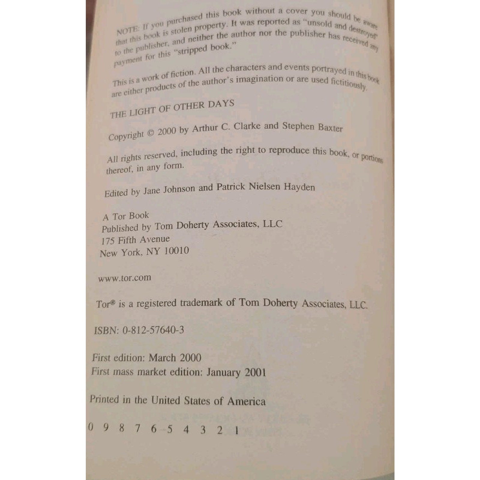 Light of Other Days by Arthur C. Clarke and Stephen Baxter (2001, Mass Market)