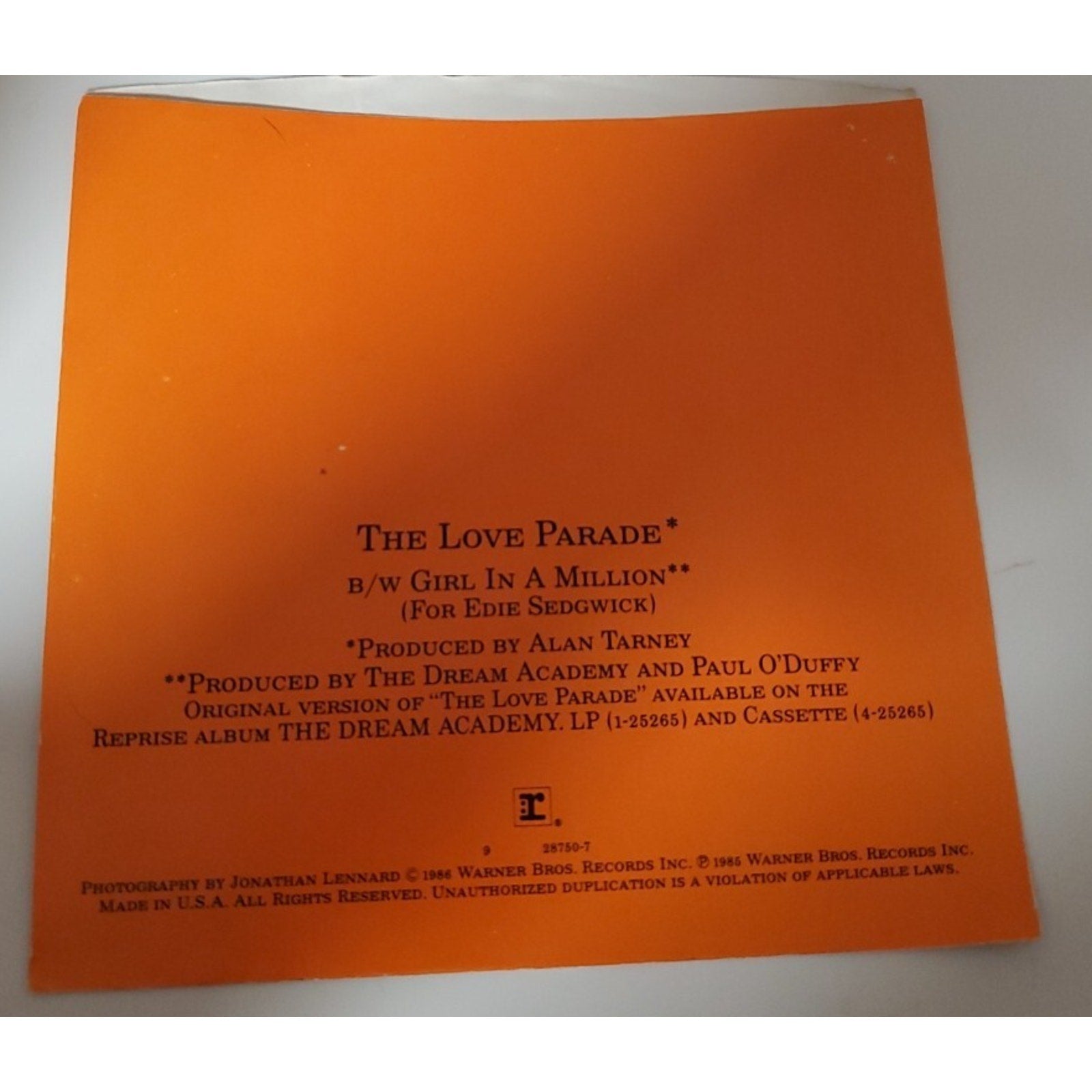 The Dream Academy The Love Parade - Picture Sleeve 45 RPM 7” Record