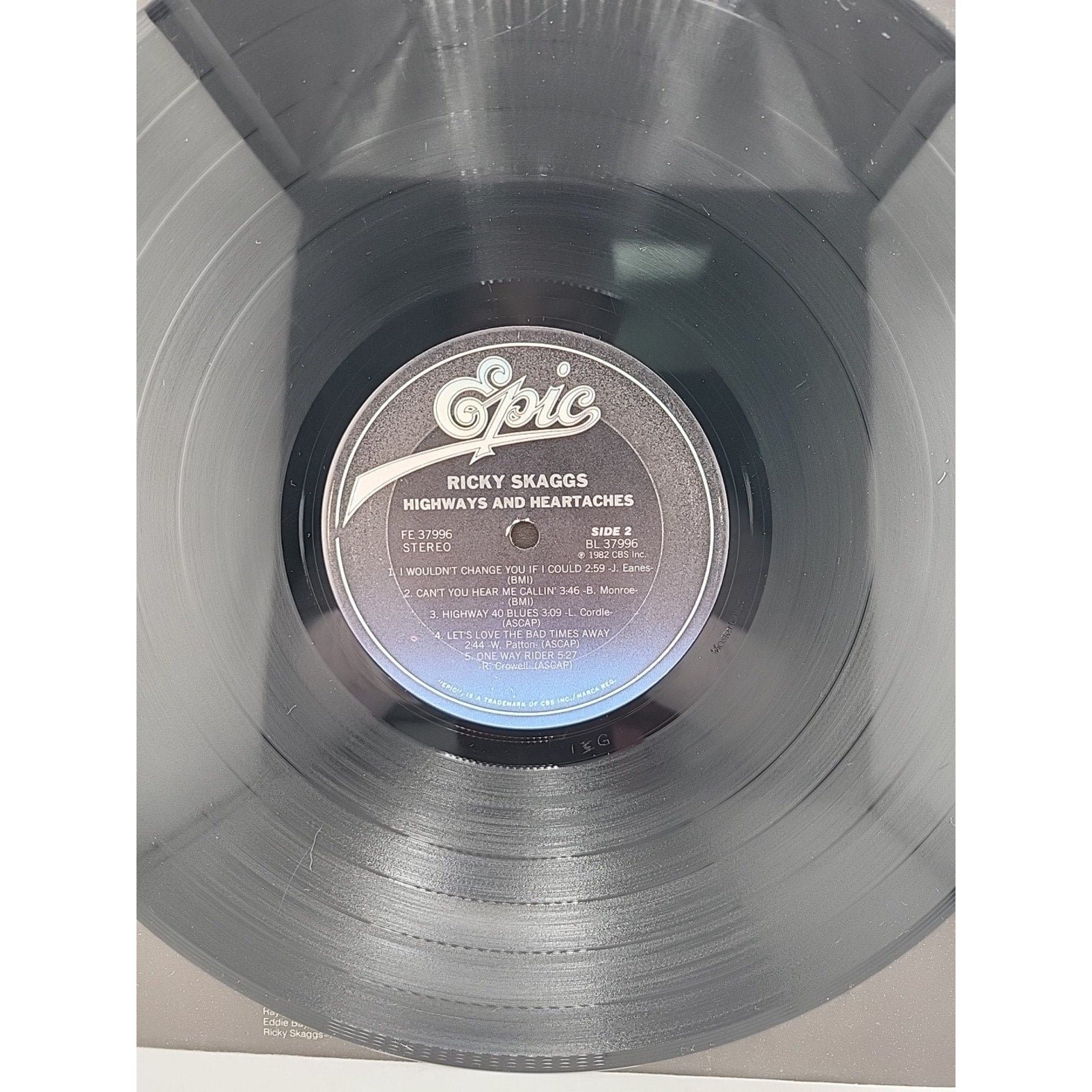 1982 Ricky Skaggs "Highways and Heartaches" Vinyl LP Epic (FE 37996)