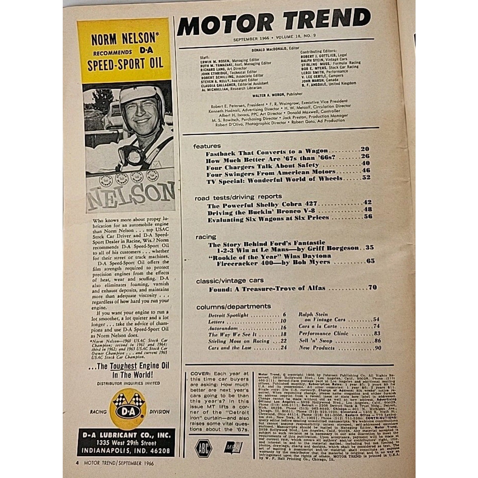Motor Trend Magazine September 1966 Vol. 18 No. 9