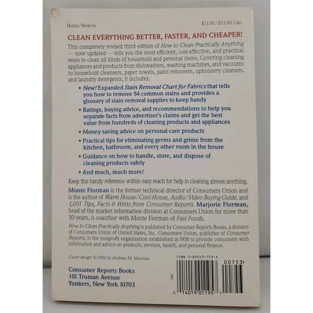 How to Clean Practically Anything by Consumer Reports Books 1992 Paperback