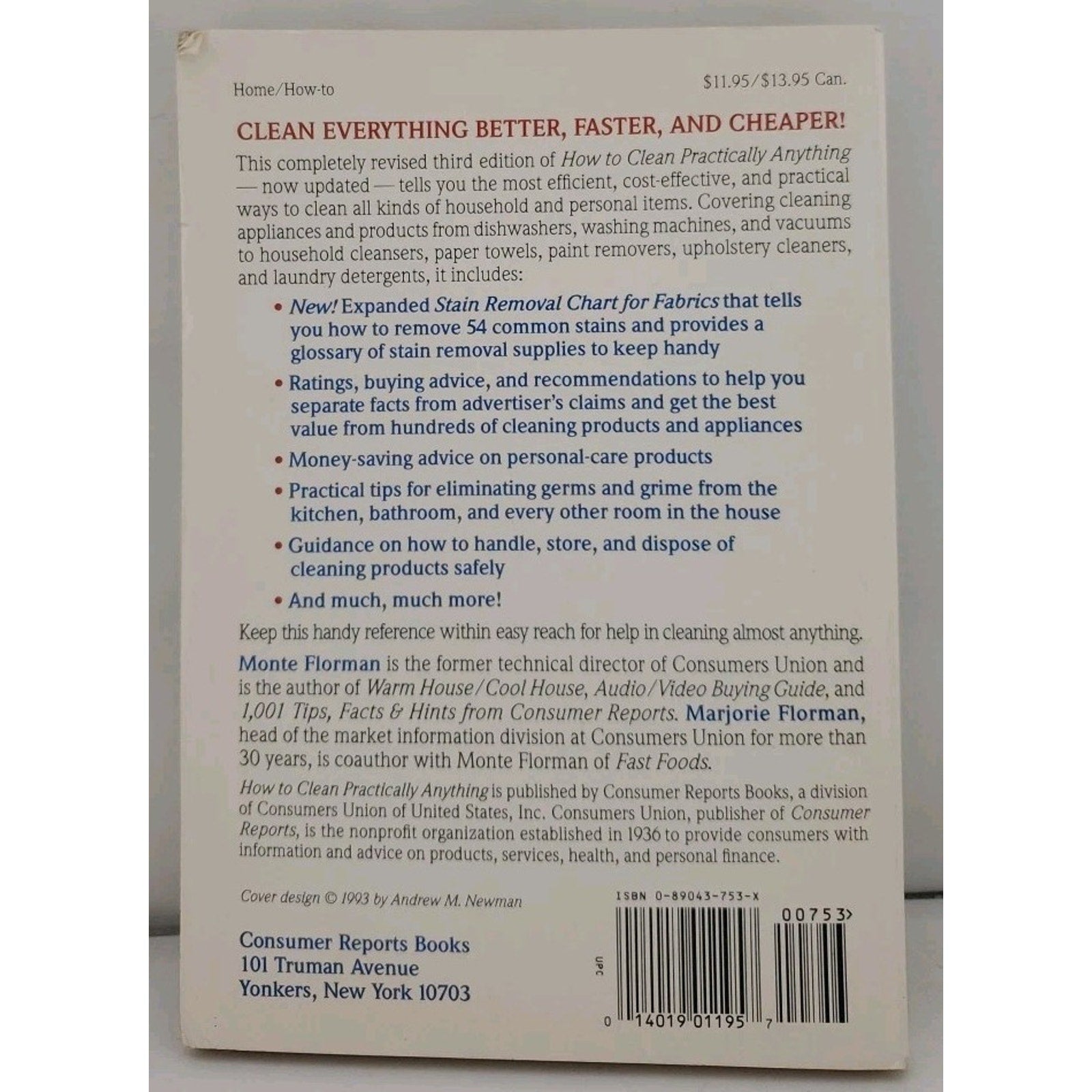 How to Clean Practically Anything by Consumer Reports Books 1992 Paperback