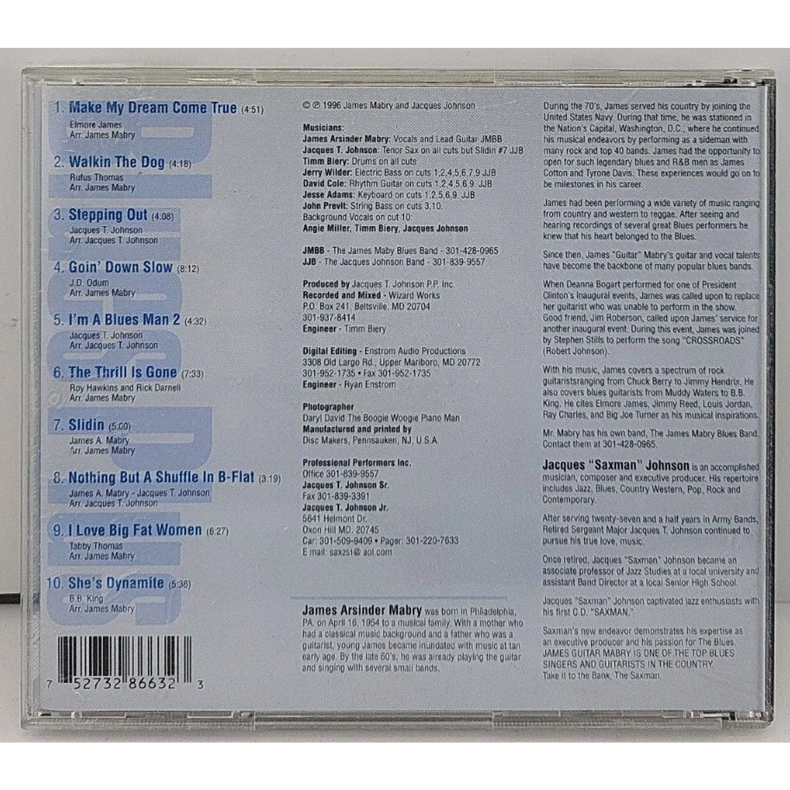 James Guitar Mabry & Jacques Saxman Johnson - Blues Plus CD 1996 Electric Blues