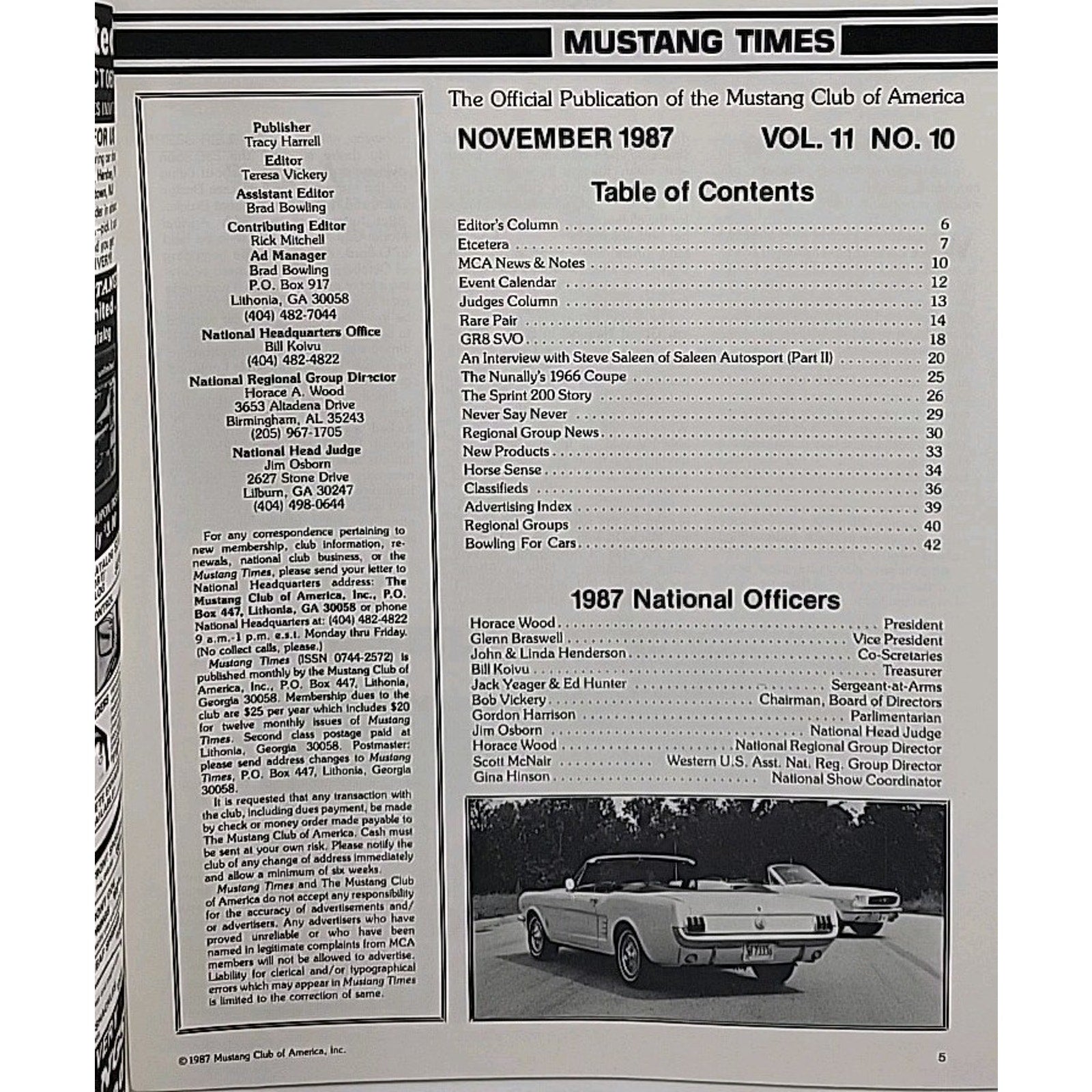 Mustang Times Magazine November 1987 Vol. 11 No. 11