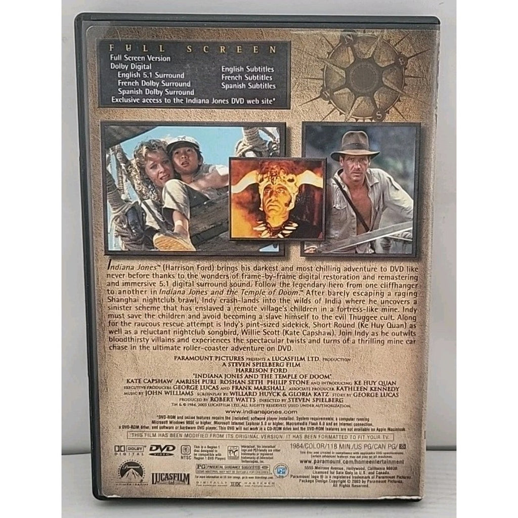 Indiana Jones and the Temple of Doom (DVD, 1984,Fullscreen)