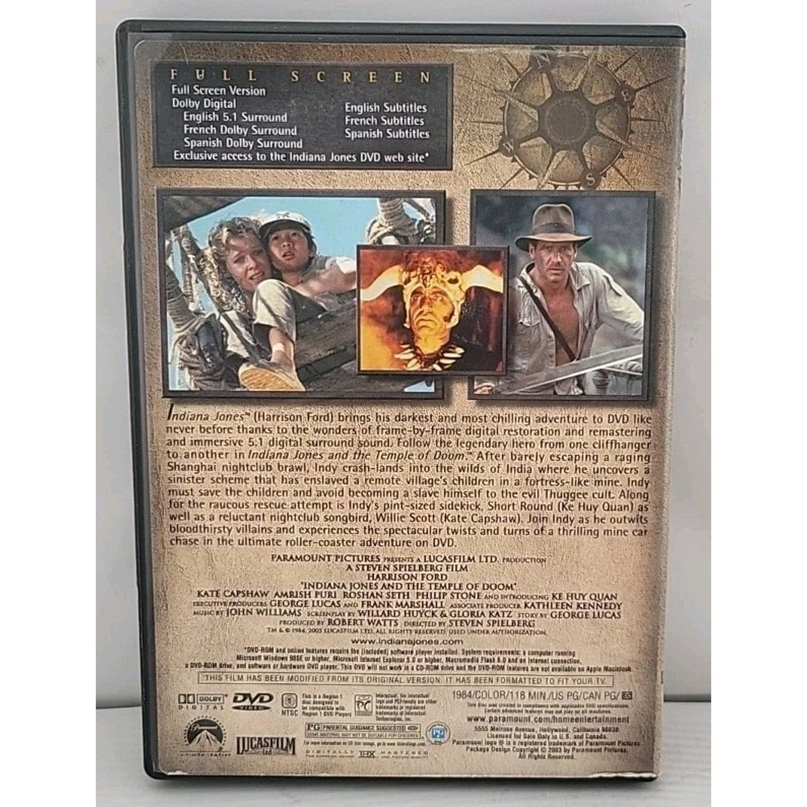 Indiana Jones and the Temple of Doom (DVD, 1984,Fullscreen)