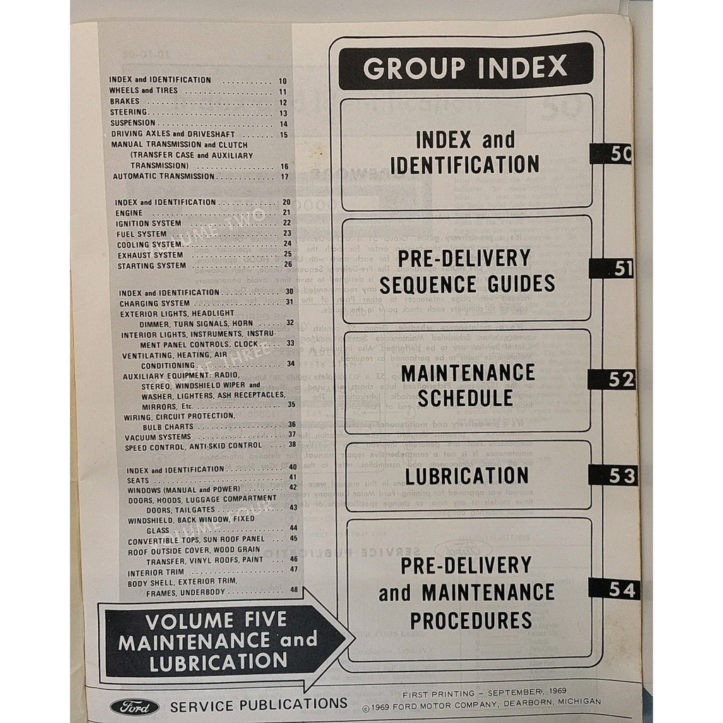 Ford 1970 Car Shop Manual Volume Five Pre delivery, Maintenance and Lubrication