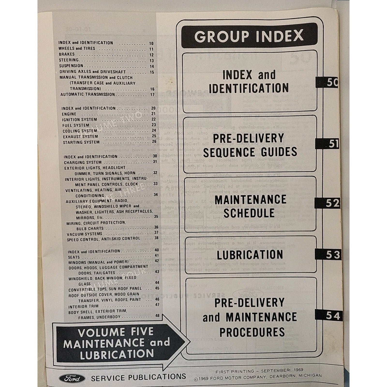 Ford 1970 Car Shop Manual Volume Five Pre delivery, Maintenance and Lubrication