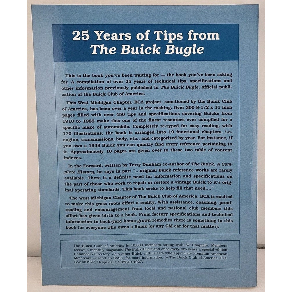 Buick Technical Tips From The Buick Bugle 25 Years of Hints, Tips & Information