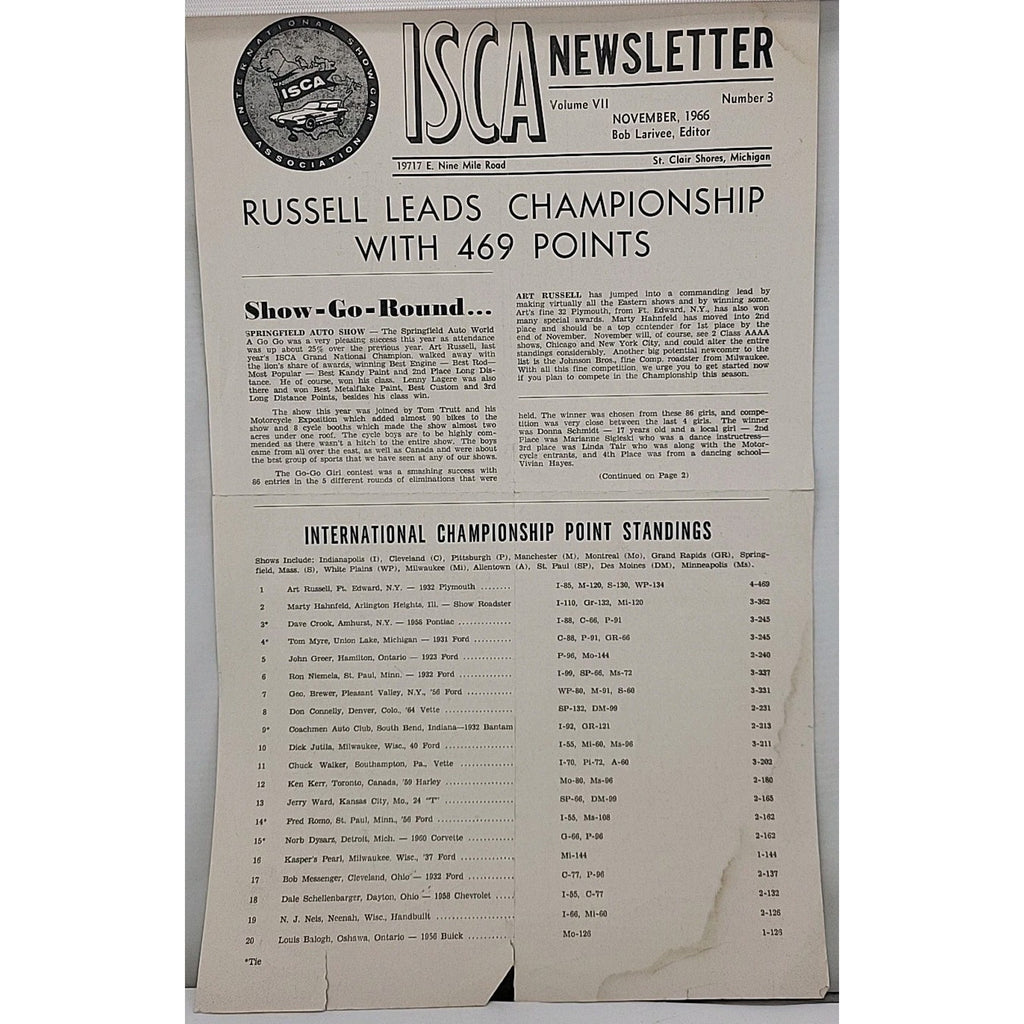 ISCA Newsletter November 1966 Volume VII Number 3