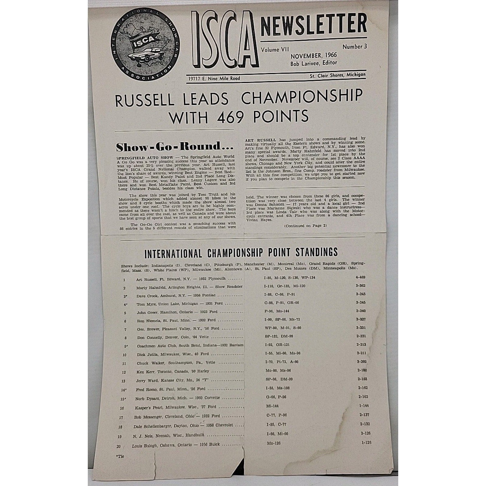 ISCA Newsletter November 1966 Volume VII Number 3