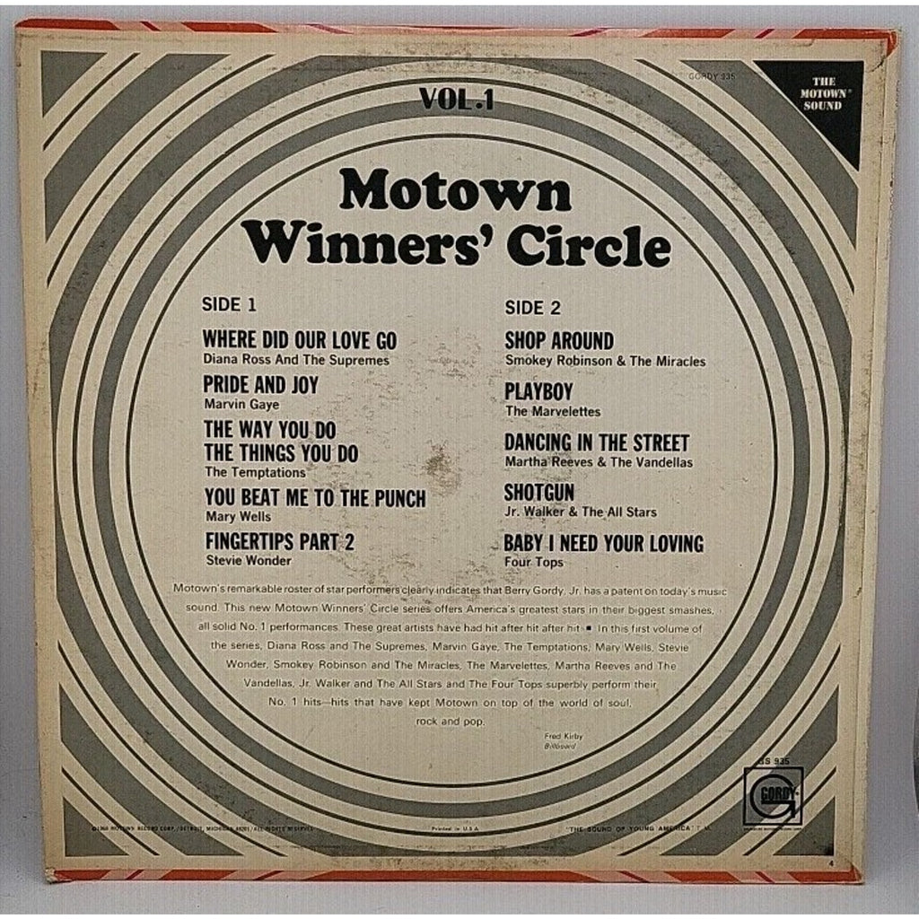 MOTOWN Winner's Circle No 1 Hits Vol 1 Compliation 1968 Vinyl LP Gordy Funk