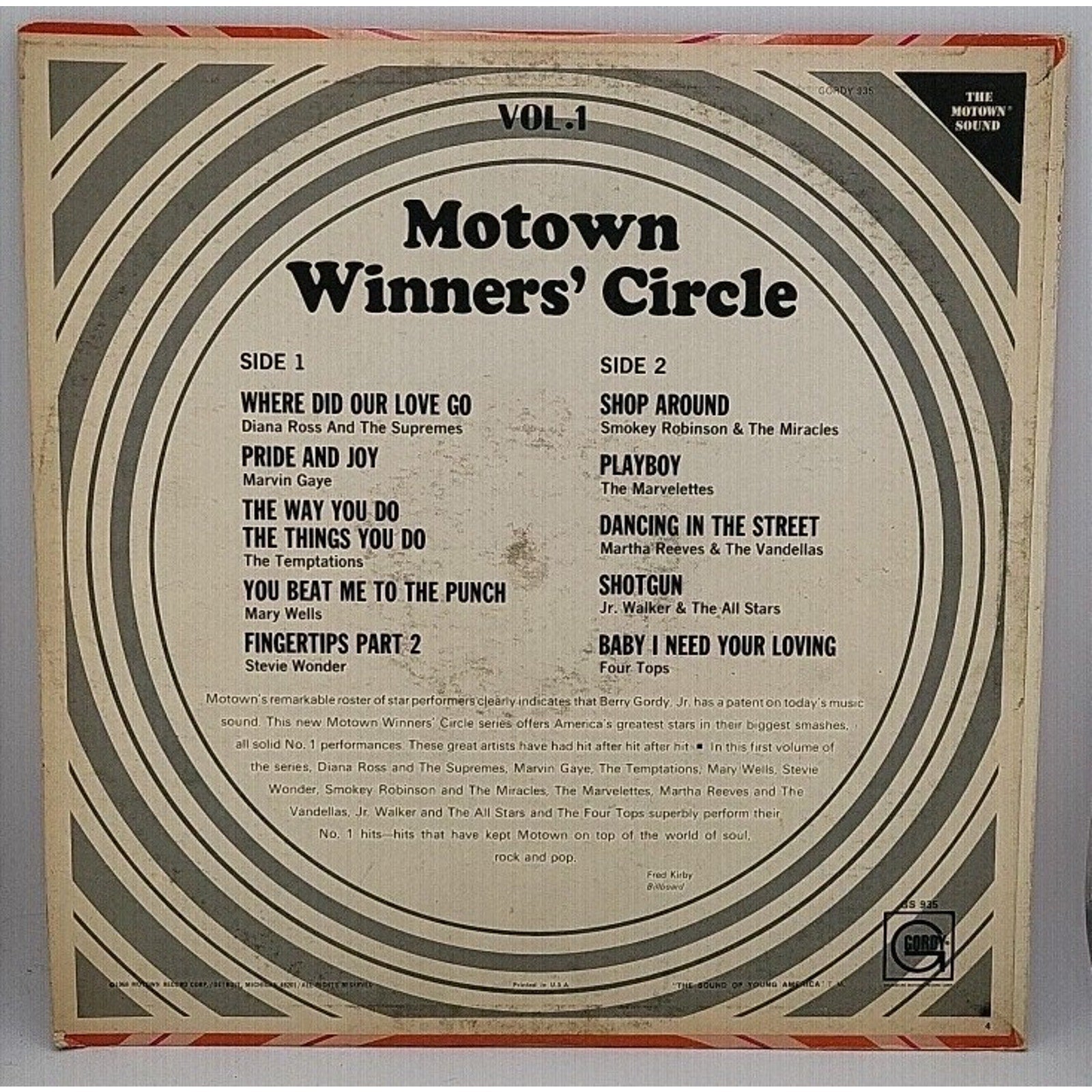MOTOWN Winner's Circle No 1 Hits Vol 1 Compliation 1968 Vinyl LP Gordy Funk