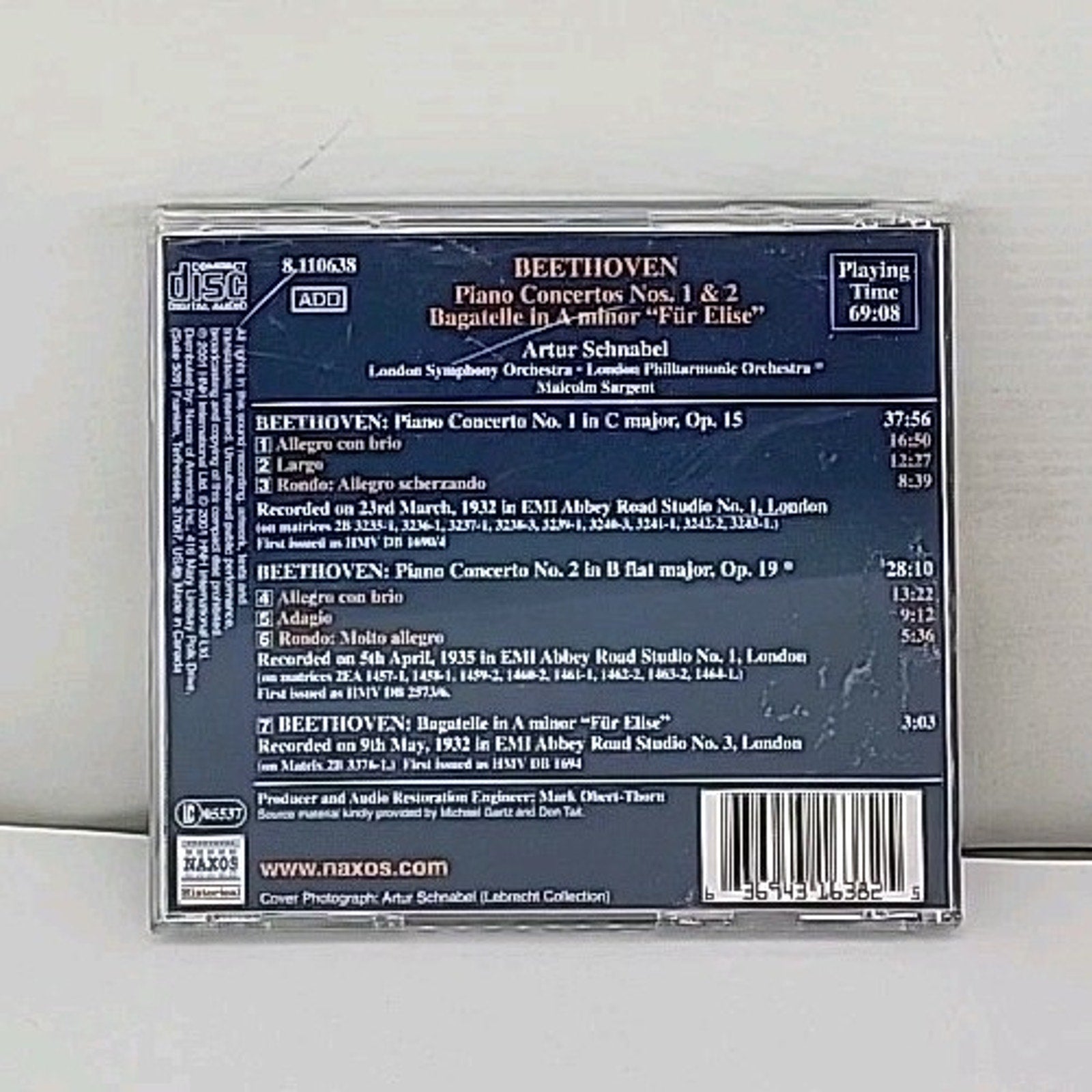 Con Pno 1/2 by Beethoven / Schnabel / Sargent / London Phil (CD, 2001)