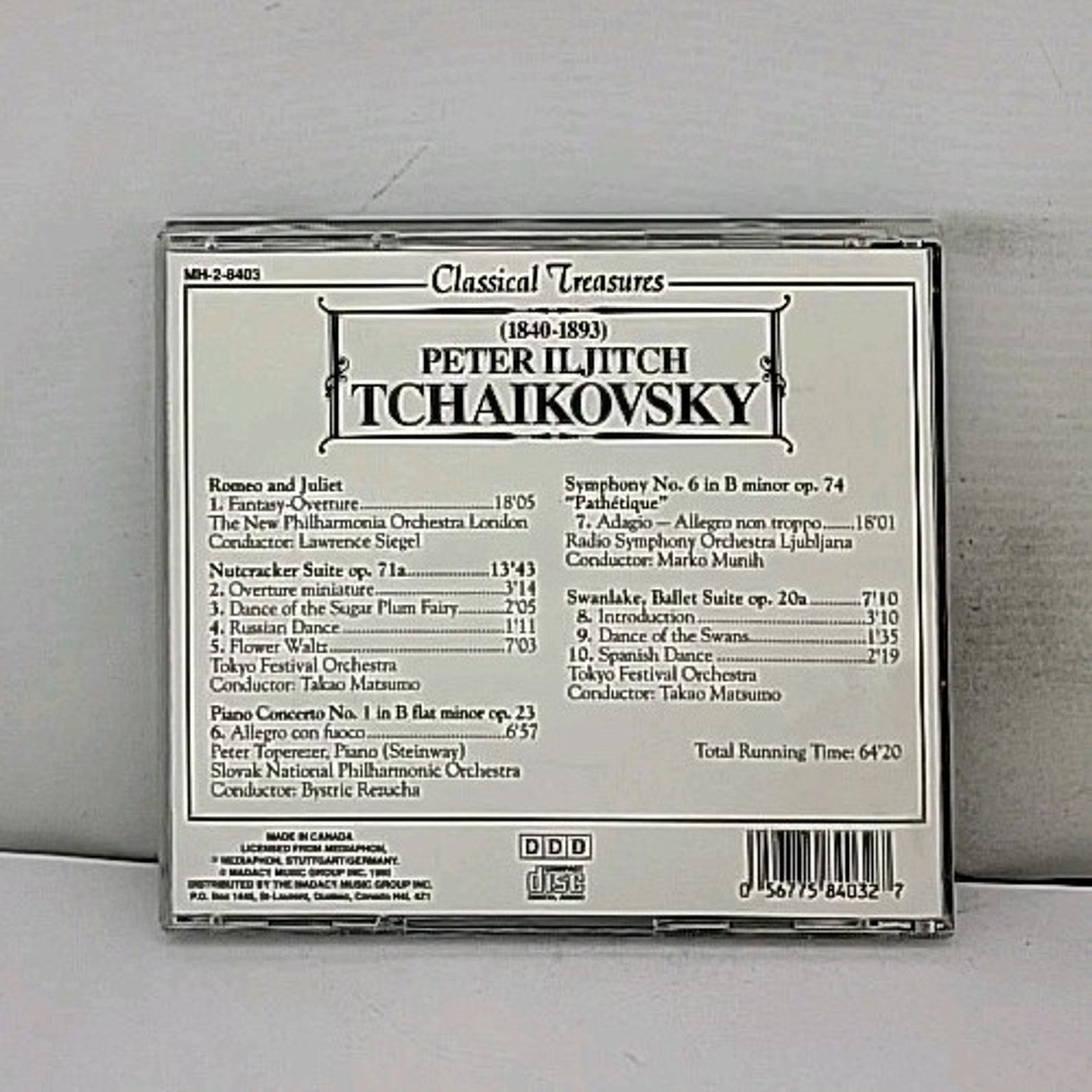 Tchaikovsky Classical Treasures CD Romeo Juliet Nutcracker Piano Concerto