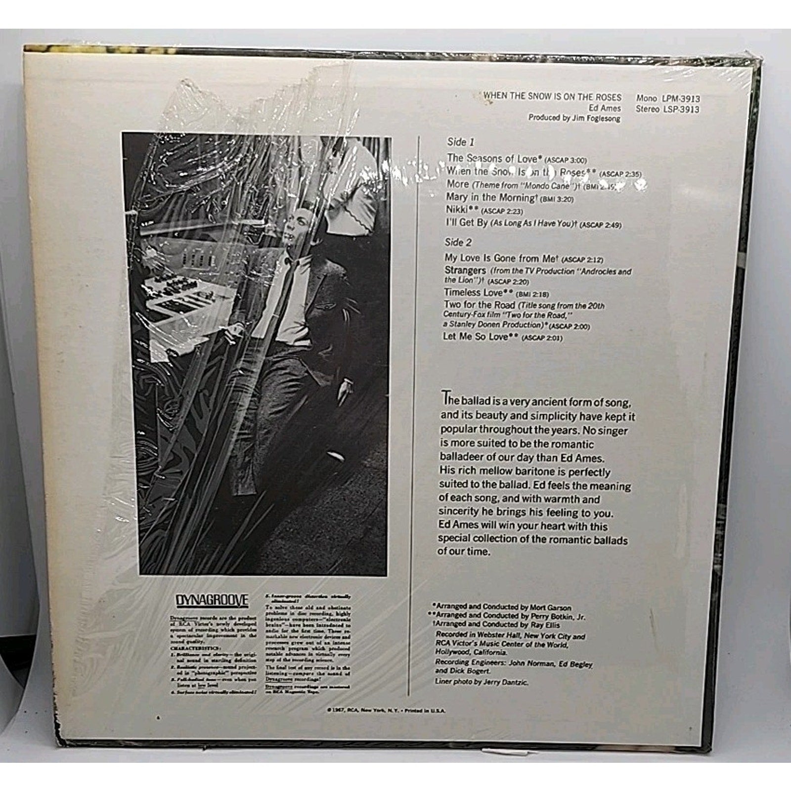 Ed Ames- When The Snow Is On The Roses, 1967 LSP-3913 LPM 3913 Vinyl 12''