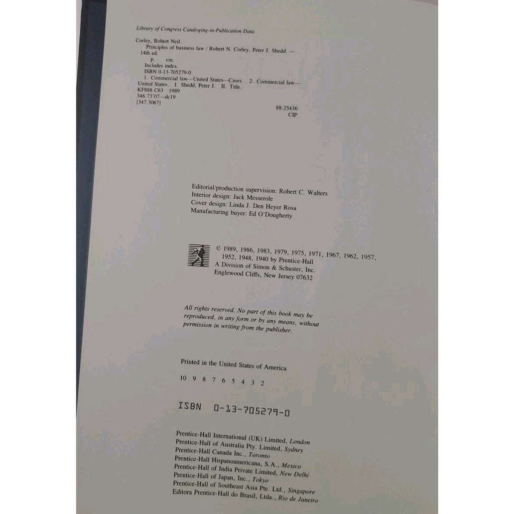 Principles of Business Law by Robert N. Corley and Peter J. Shedd (1988,...