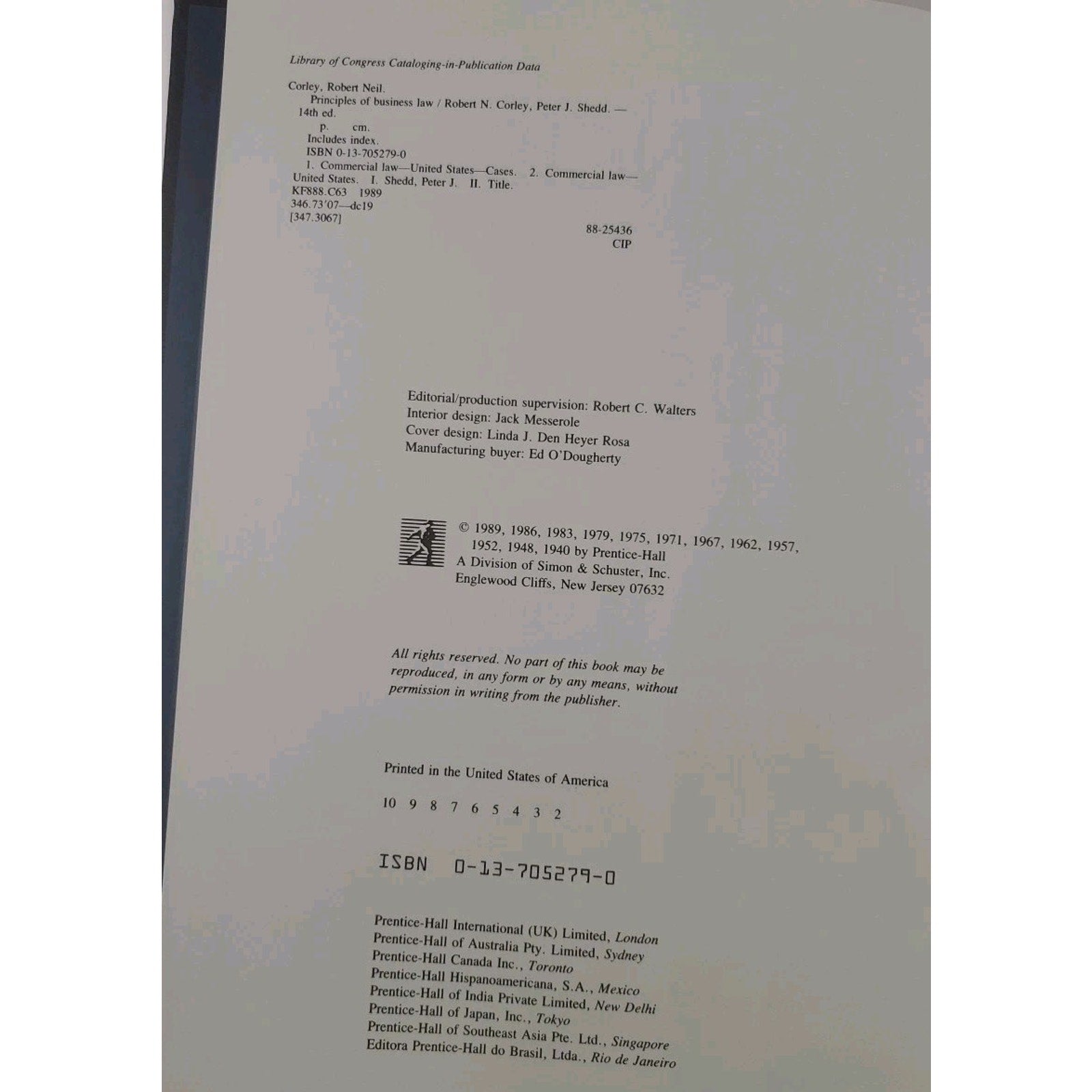 Principles of Business Law by Robert N. Corley and Peter J. Shedd (1988,...
