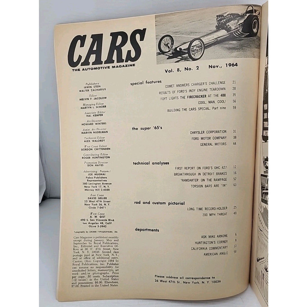 Cars The Automotive Magazine November 1964 – New Mustang Fastback Option / First