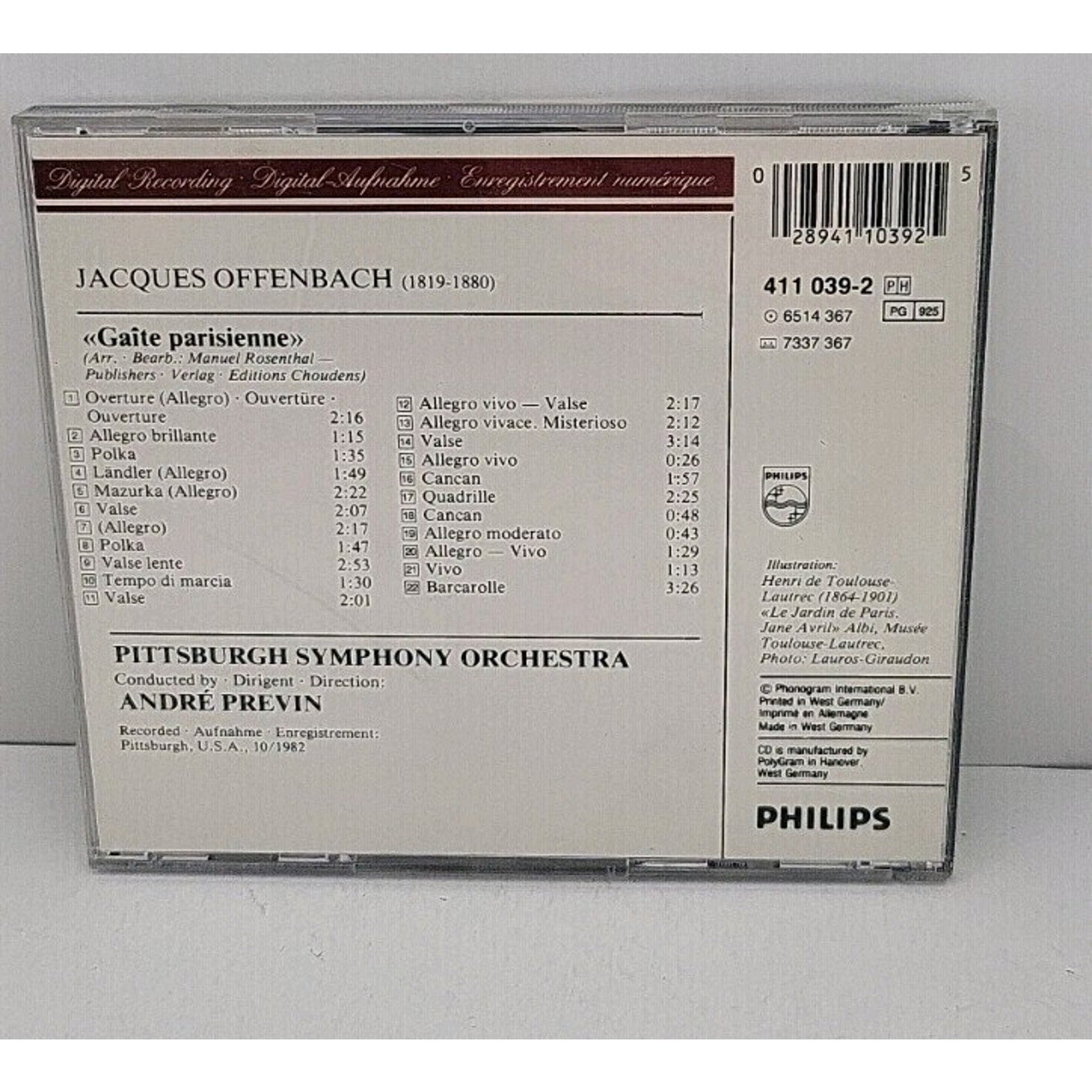 Ofenbach: Gaite Parisienne (Philips 411 039-2) Andre Previn Pittsburgh Symphony