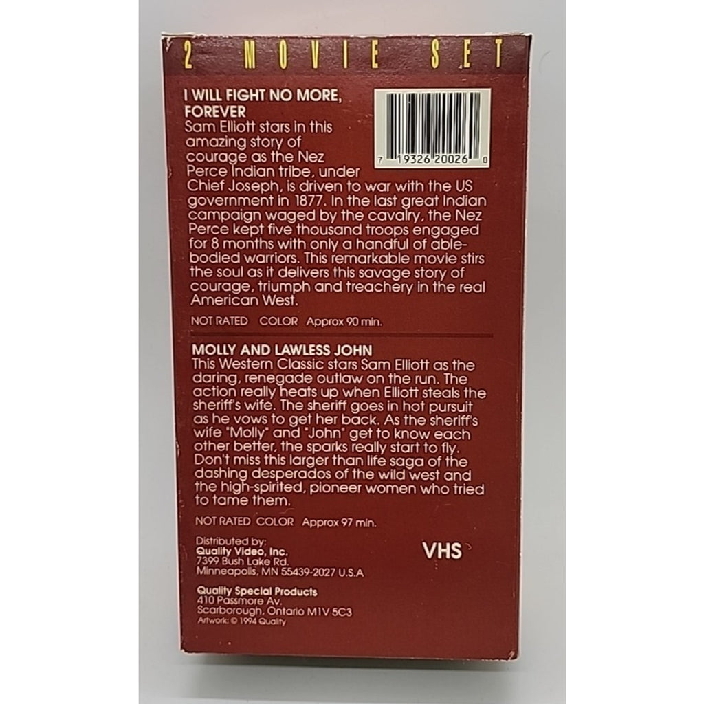 Sam Elliott 2-Pack: I Will Fight No More & Molly and Lawless John (VHS, 1994)