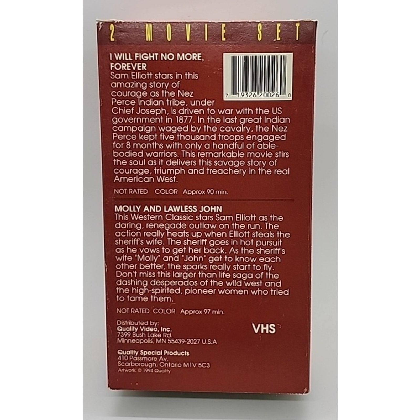 Sam Elliott 2-Pack: I Will Fight No More & Molly and Lawless John (VHS, 1994)