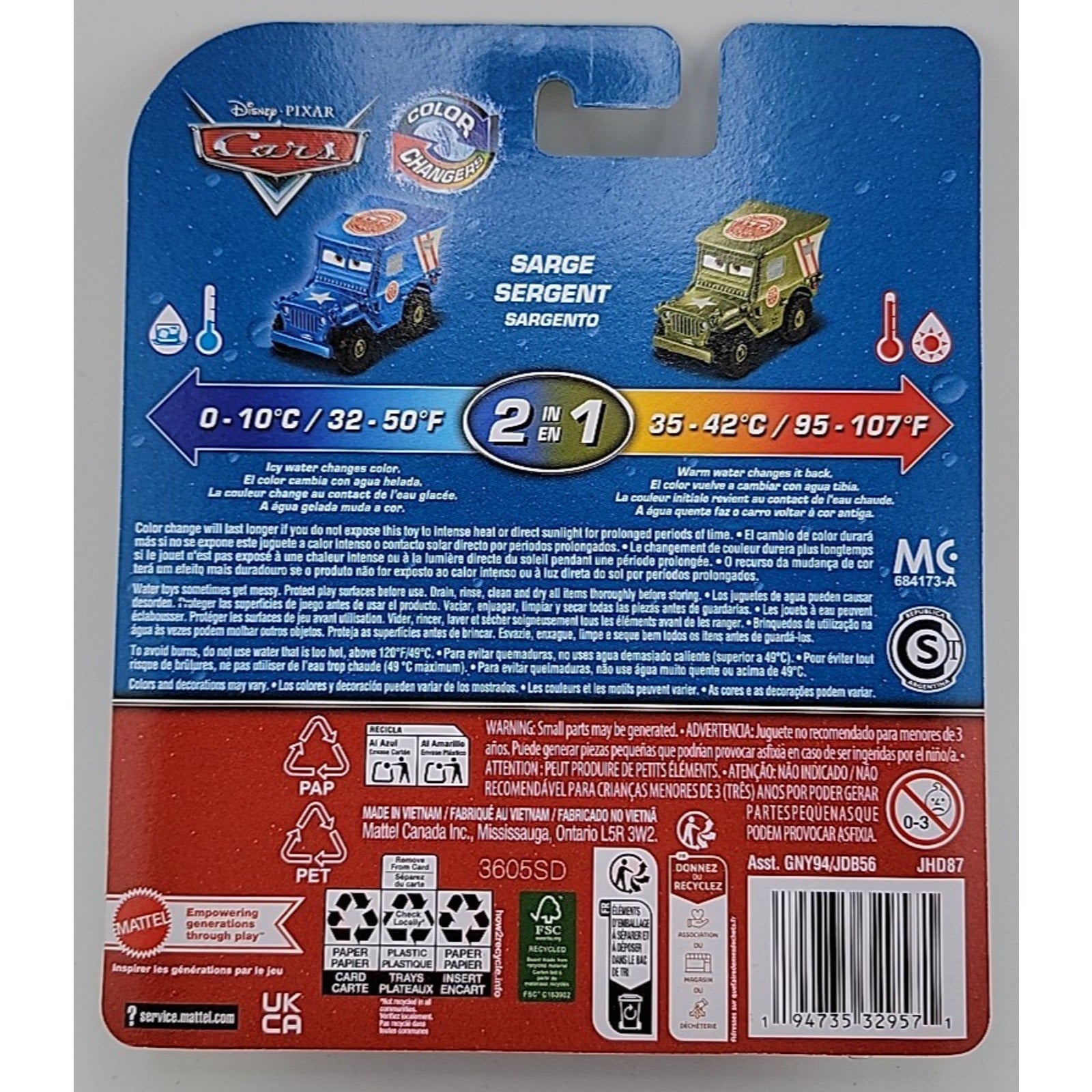 Disney Pixar Cars 2 In 1 Color Changers Jeep Sarge 1:55 Scale