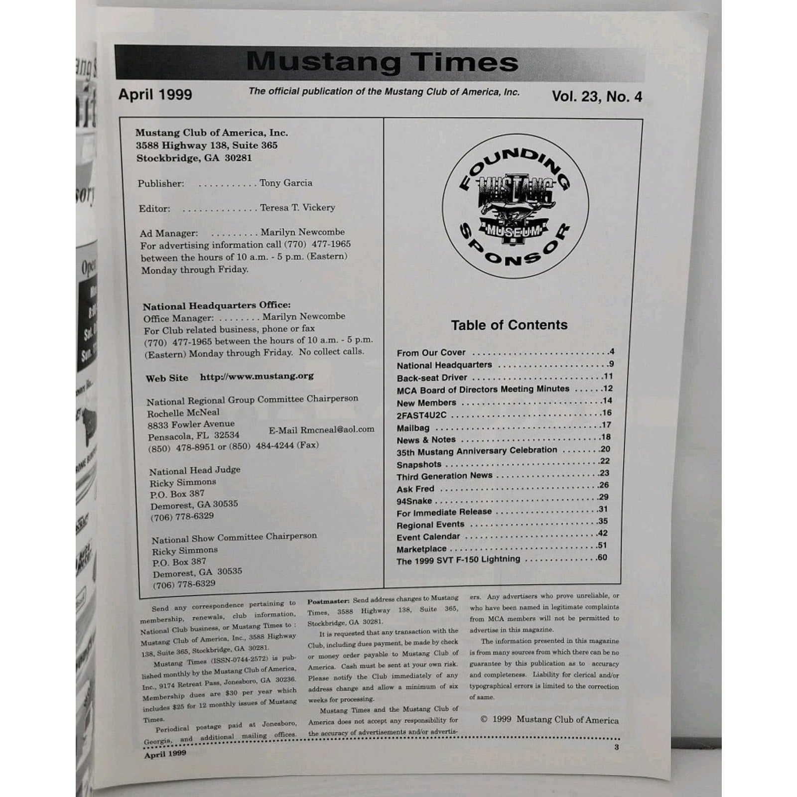 Mustang Times Magazine - April 1999 - Vol. 23 No. 4