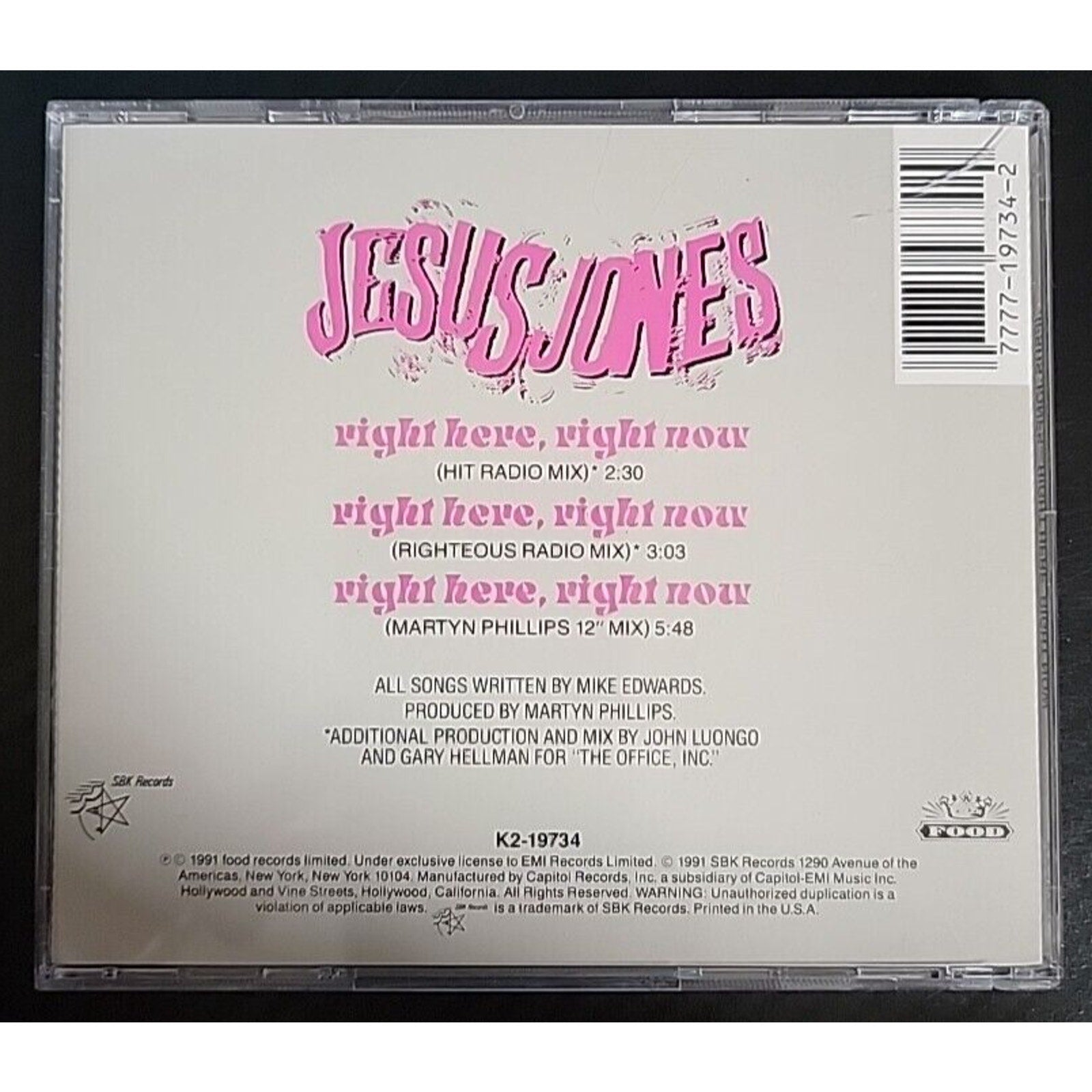 Right Here Right Now [Single] by Jesus Jones (CD, Apr-1991, SBK Records)