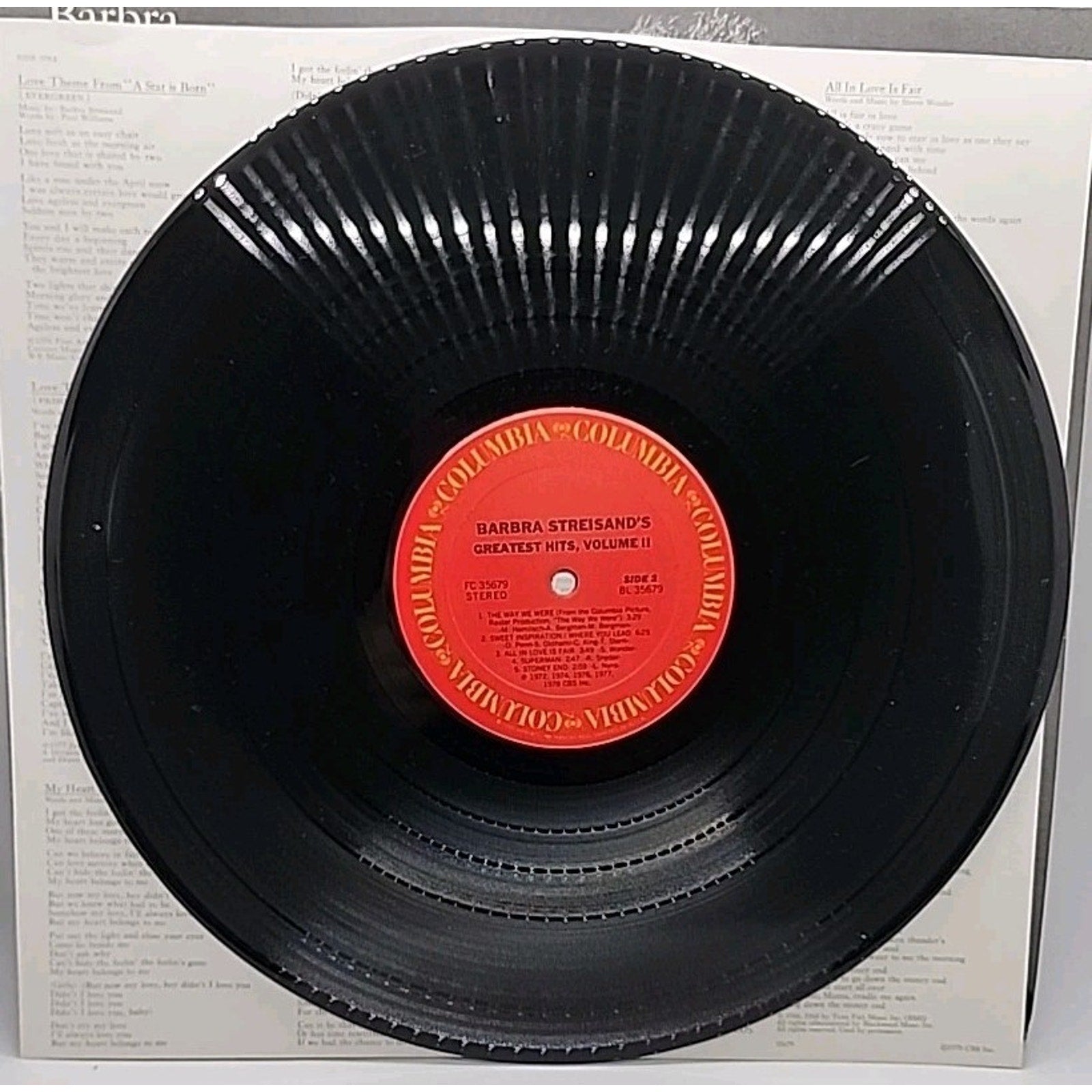 Barbra Streisand's Greatest Hits Volume 2 Vinyl LP Record