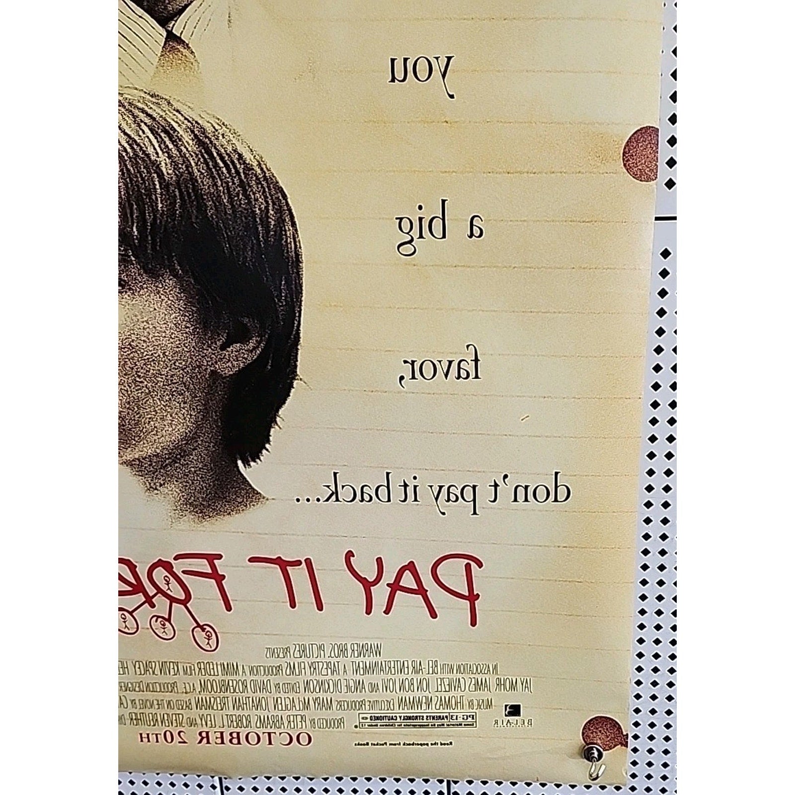Pay It Forward - Double Sided Original Movie Poster 27” X 40” Kevin Spacey