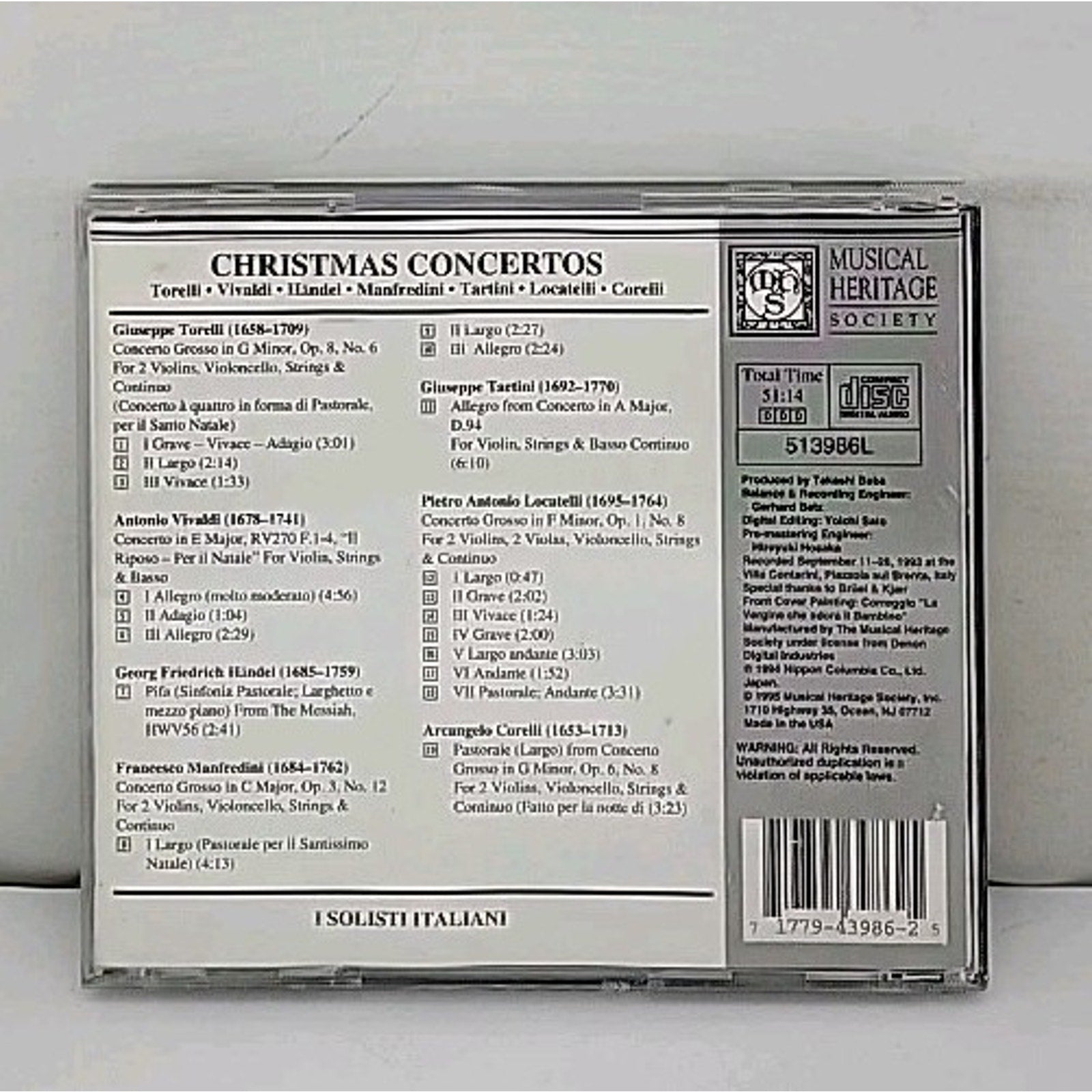 Christmas Concertos CD I Solisti Italiani Musical Heritage Society