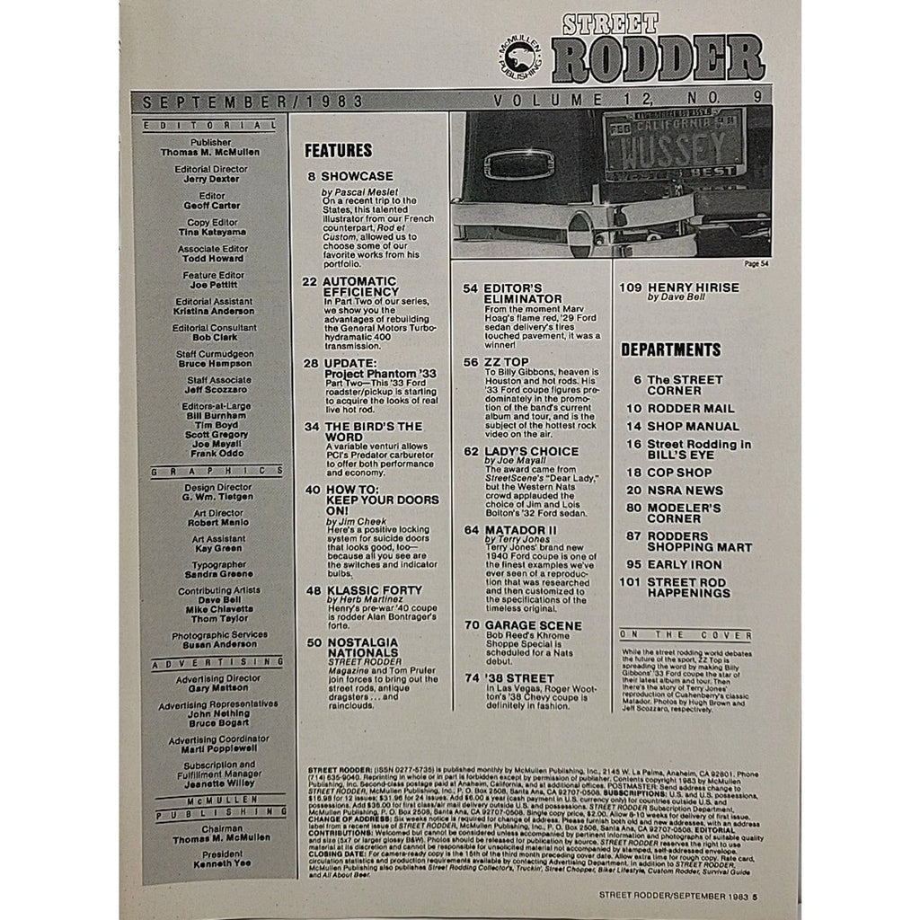 Street Rodder Magazine September 1983 Volume 12 No. 9