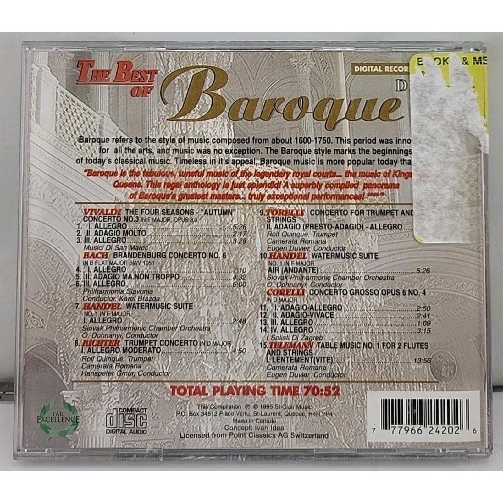The Best of Baroque CD Vivaldi Bach Handel Corelli Telemann