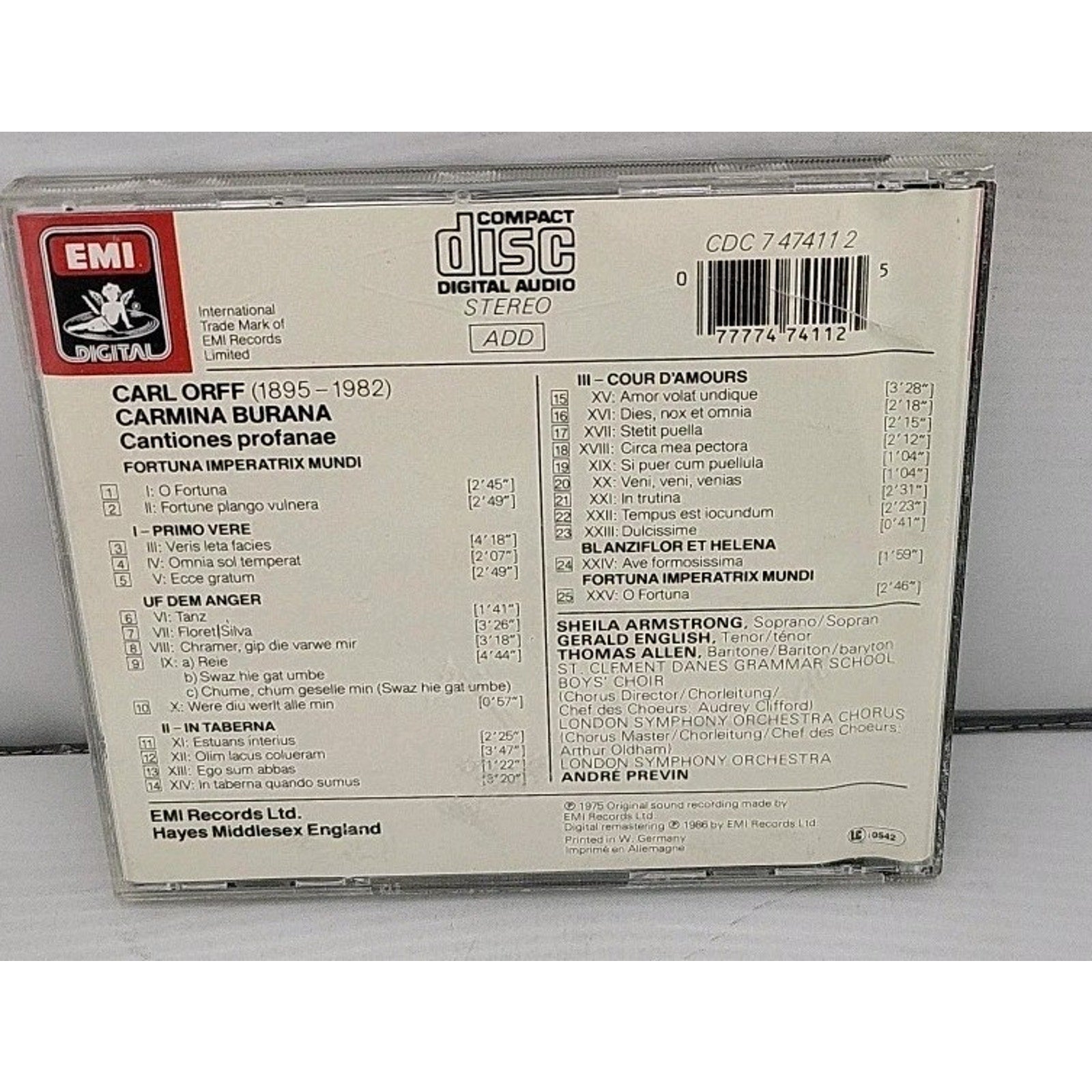 André Previn Carl Orff Carmina Burana CD 1991 EMI Classics London Symphony Orch