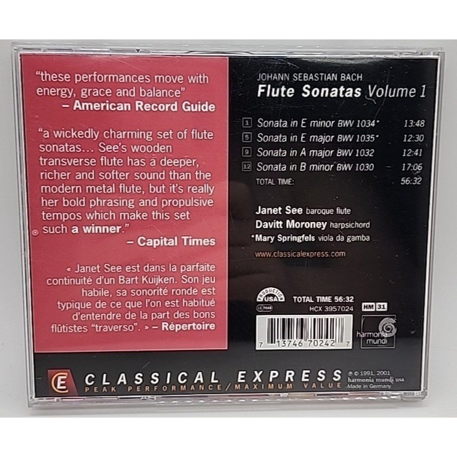 Flute Sonatas Vol. 1 by J.S. Bach (CD, 2001)