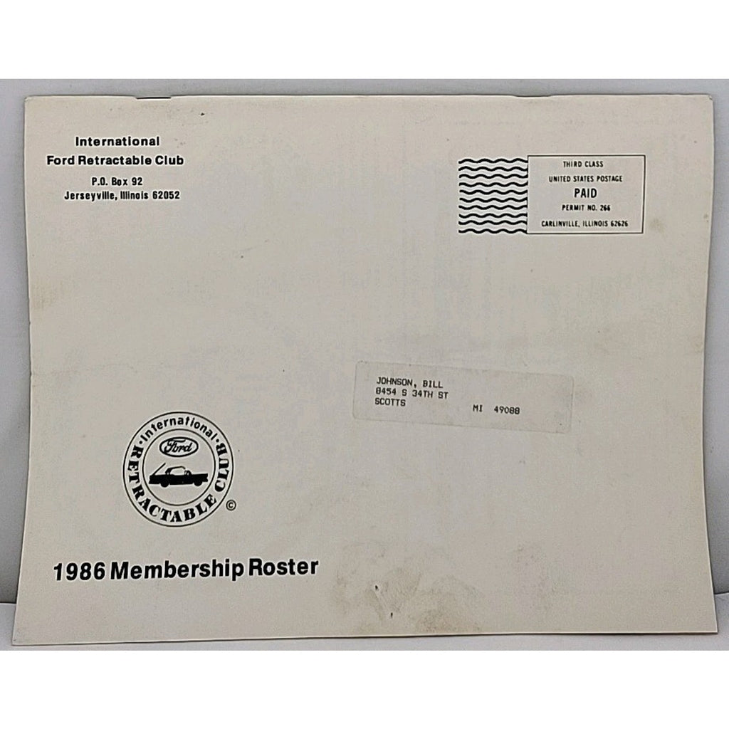 International Ford Retractable Club - 1986 Membership Roster