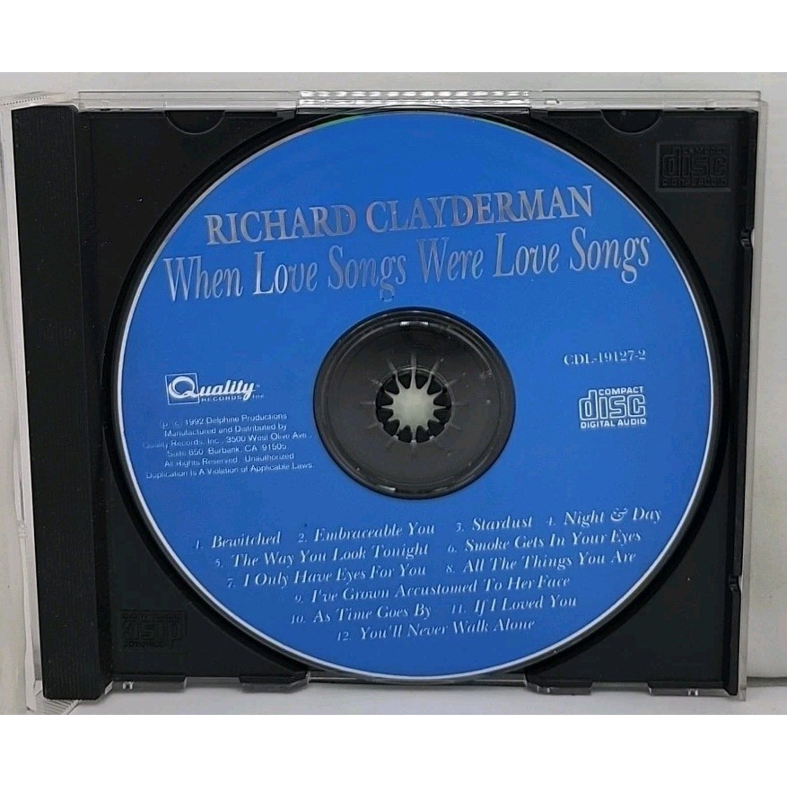 When Love Songs Were Love Songs by Richard Clayderman (CD, Sep-1992, Quality...