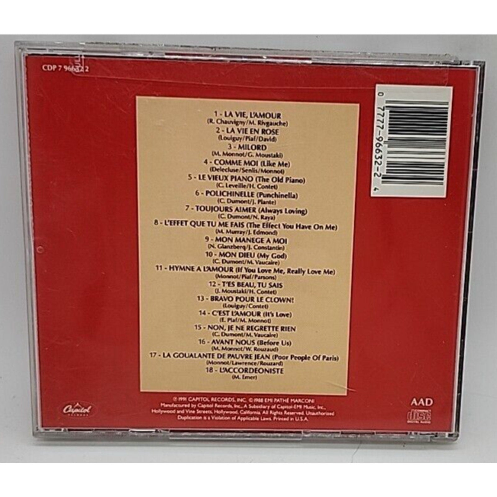 Voice of the Sparrow: Very Best of Edith Piaf by Piaf, Edith (CD, 1991)