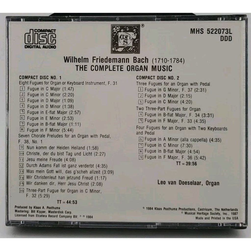 Wilhelm Friedmann Bach - The Complete Organic Music 2 CD